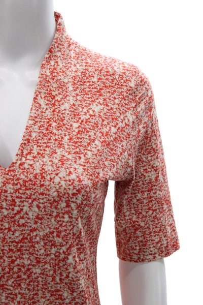Akris Women V-Neck Jersey Blouse Short Sleeve Red Geometric Cotton Size 12