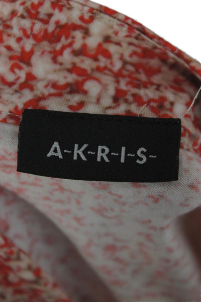Akris Women V-Neck Jersey Blouse Short Sleeve Red Geometric Cotton Size 12