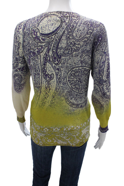 Etro Women Green Paisley Scoop Neck Pullover Sweater Long Sleeve Size 42