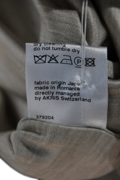 Akris Women Basic Mulberry Silk Scoop Neck 3/4 Sleeve Beige T-Shirt Size 12