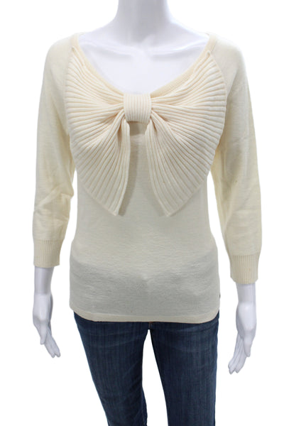 Sonia Rykiel Womens Ivory Scoop Neck Bow Pullover Sweater 3/4 Sleeve Size 42