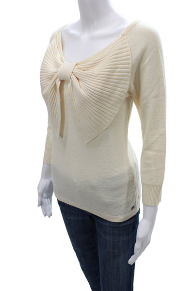 Sonia Rykiel Womens Ivory Scoop Neck Bow Pullover Sweater 3/4 Sleeve Size 42