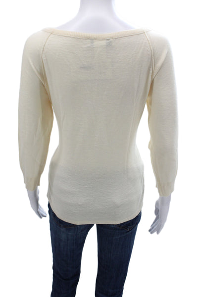 Sonia Rykiel Womens Ivory Scoop Neck Bow Pullover Sweater 3/4 Sleeve Size 42