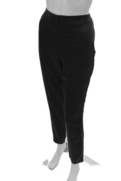 Chanel Women Black Silk Ankle Pants Classic Size 42