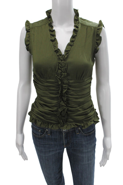 Antonio Melani Womens Sleeveless V-Neck Silk Blouse Green Zip Size XS