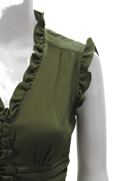Antonio Melani Womens Sleeveless V-Neck Silk Blouse Green Zip Size XS