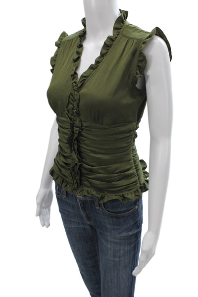 Antonio Melani Womens Sleeveless V-Neck Silk Blouse Green Zip Size XS