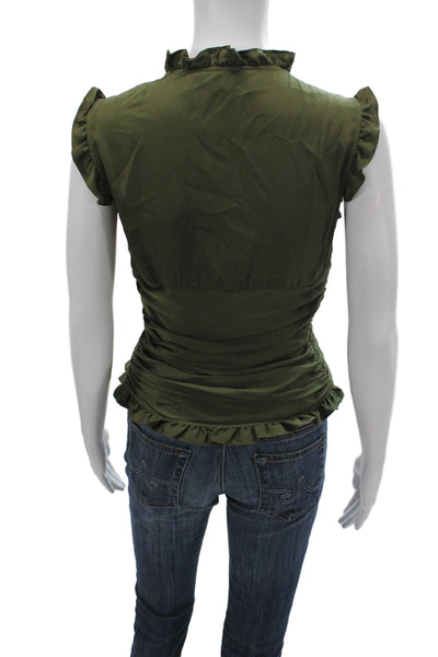 Antonio Melani Womens Sleeveless V-Neck Silk Blouse Green Zip Size XS