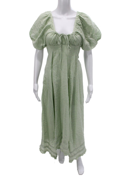 Free People Women Boho Maxi Dress Green Check Square Neck Size XS