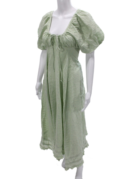 Free People Women Boho Maxi Dress Green Check Square Neck Size XS