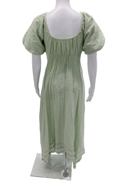 Free People Women Boho Maxi Dress Green Check Square Neck Size XS