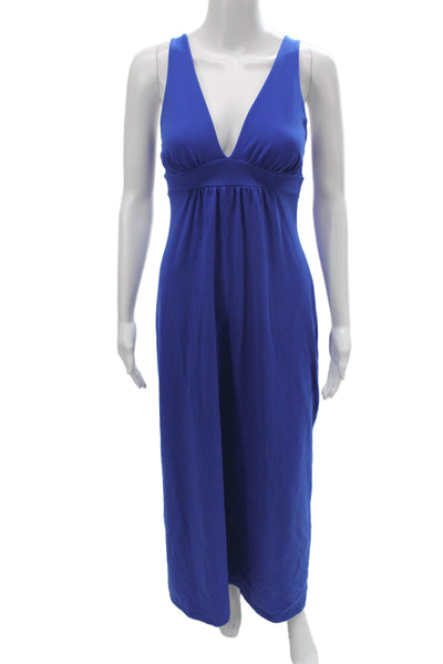 Susana Monaco Women Maxi Dress Blue V-Neck Sleeveless Full Length Size S