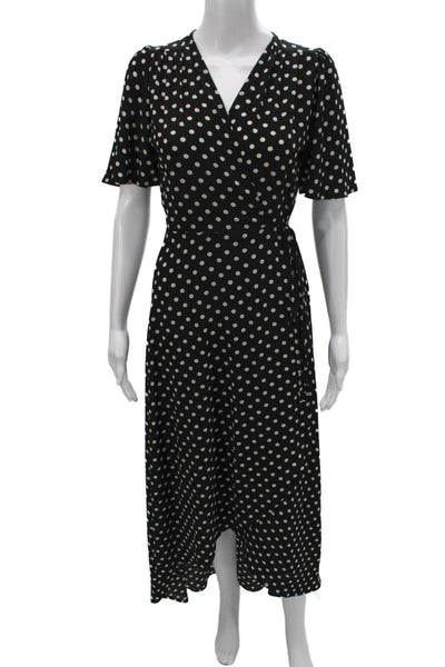 Veronica M Women Black Polka Dot Wrap Maxi Dress Short Sleeve Size XS