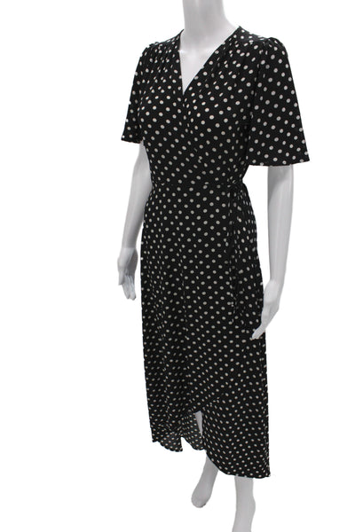 Veronica M Women Black Polka Dot Wrap Maxi Dress Short Sleeve Size XS