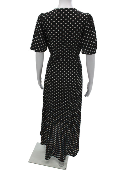 Veronica M Women Black Polka Dot Wrap Maxi Dress Short Sleeve Size XS