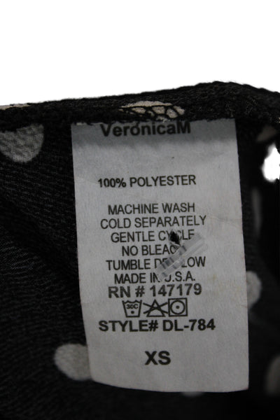 Veronica M Women Black Polka Dot Wrap Maxi Dress Short Sleeve Size XS