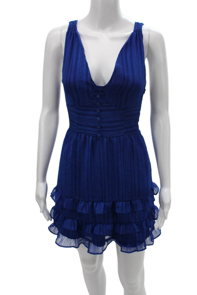 Betsey Johnson Women Fit & Flare Dress Blue Striped V-Neck Mini Size S
