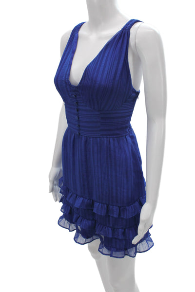 Betsey Johnson Women Fit & Flare Dress Blue Striped V-Neck Mini Size S