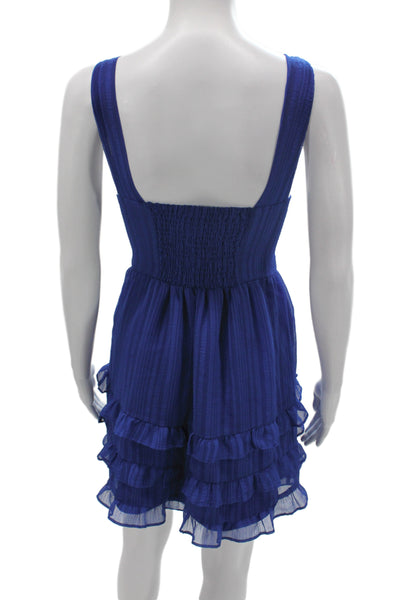 Betsey Johnson Women Fit & Flare Dress Blue Striped V-Neck Mini Size S