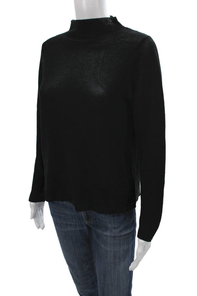 Eileen Fisher Women Pullover Sweater Black Mock Neck Long Sleeve Size S