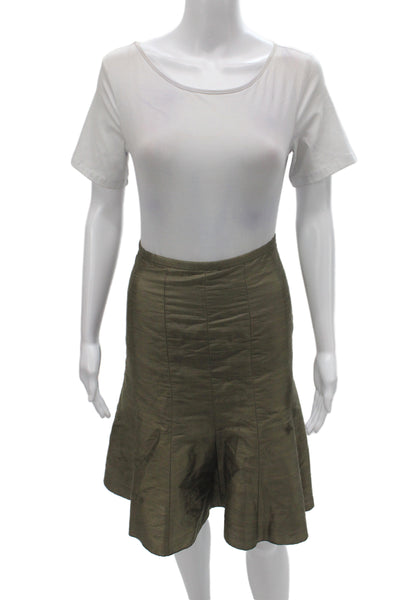 Armani Collezioni Women Trumpet Silk Knee Length Skirt Green Zip Solid Size 4