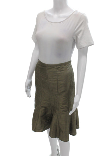 Armani Collezioni Women Trumpet Silk Knee Length Skirt Green Zip Solid Size 4