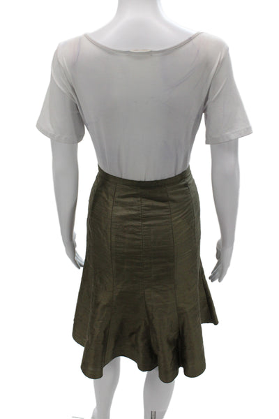 Armani Collezioni Women Trumpet Silk Knee Length Skirt Green Zip Solid Size 4