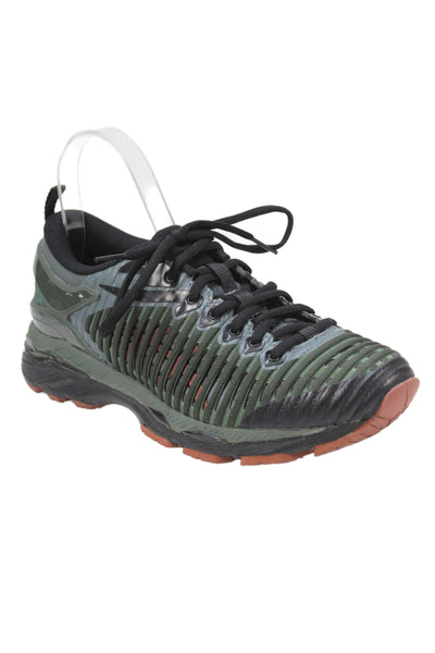 Asics Mens Ribbed Lace Up Low Top Sneakers Green Size 7