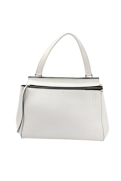Celine Womens Leather Edge Large Top Handle Handbag White