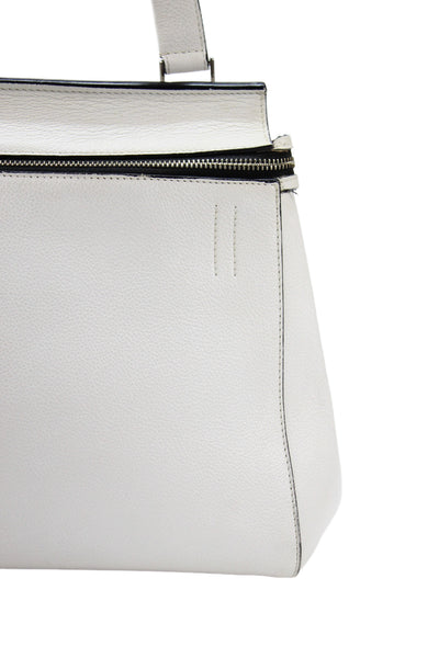 Celine Womens Leather Edge Large Top Handle Handbag White