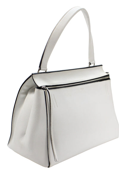 Celine Womens Leather Edge Large Top Handle Handbag White