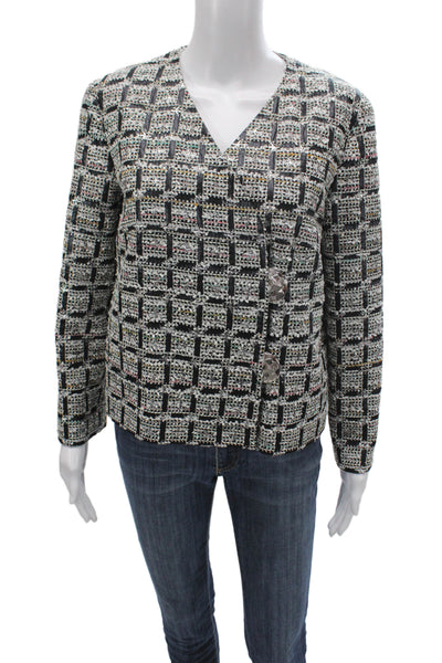 Chanel Women Basic Jacket Black Checked Button Size 40
