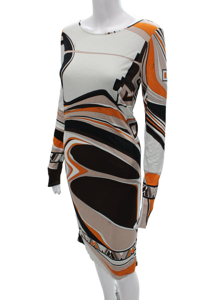 Emilio Pucci Women Sheath Dress Beige Geometric Long Sleeve Size S