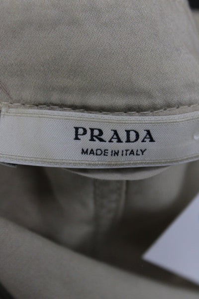 Prada Womens Trench Coat Beige Cotton Long Sleeve Collared Mid-Calf Size 44