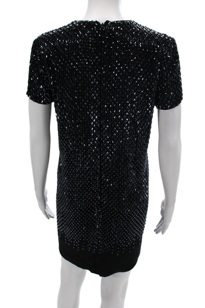 Gucci Womens Shift Dress Black Beaded Argyle Silk Short Sleeve Size 42