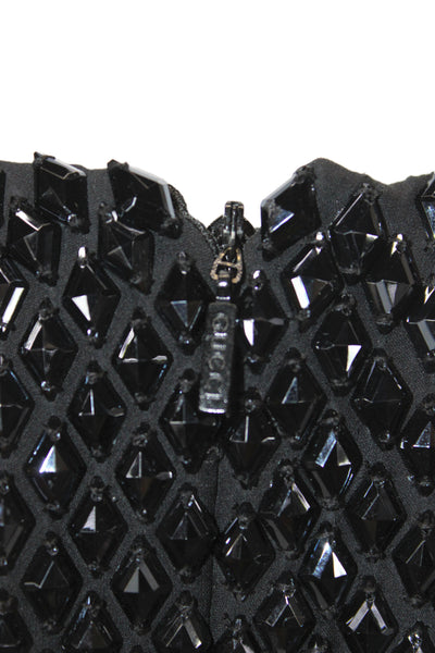 Gucci Womens Shift Dress Black Beaded Argyle Silk Short Sleeve Size 42