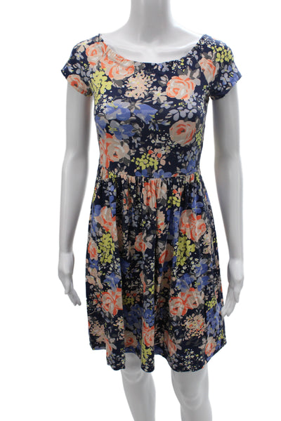 Rebecca Taylor Women Blue Fit & Flare Dress Scoop Neck Short Sleeve Size XS