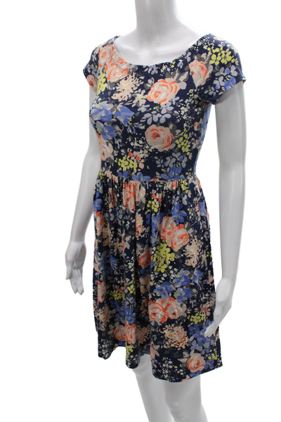 Rebecca Taylor Women Blue Fit & Flare Dress Scoop Neck Short Sleeve Size XS