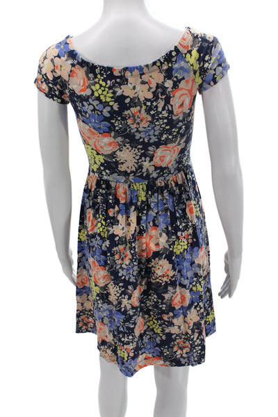 Rebecca Taylor Women Blue Fit & Flare Dress Scoop Neck Short Sleeve Size XS