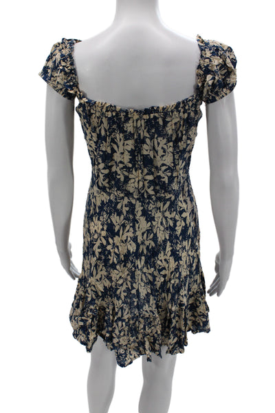 Tiare Hawaii Women Mini Dress Blue Floral Rayon Square Neck Size S