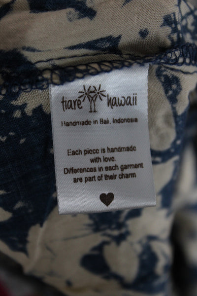 Tiare Hawaii Women Mini Dress Blue Floral Rayon Square Neck Size S