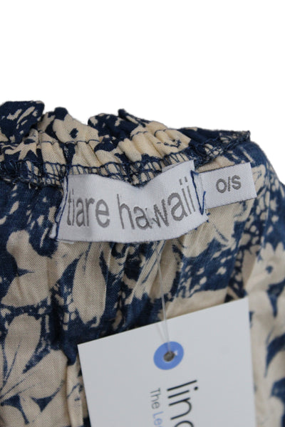 Tiare Hawaii Women Mini Dress Blue Floral Rayon Square Neck Size S