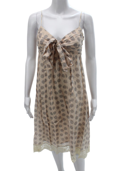 Robert Rodriguez Womens Slip Dress Beige Polka Dot Cotton V-Neck Size 6
