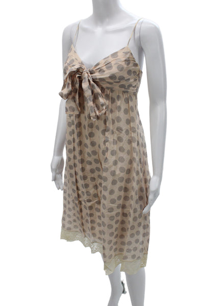 Robert Rodriguez Womens Slip Dress Beige Polka Dot Cotton V-Neck Size 6