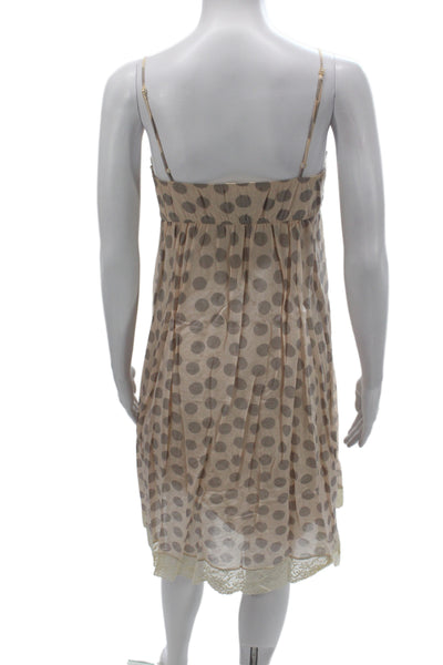 Robert Rodriguez Womens Slip Dress Beige Polka Dot Cotton V-Neck Size 6