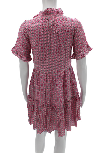 Rungolee Womens Pink Geometric V-Neck Mini Dress Short Sleeve Bohemian Size 2XS