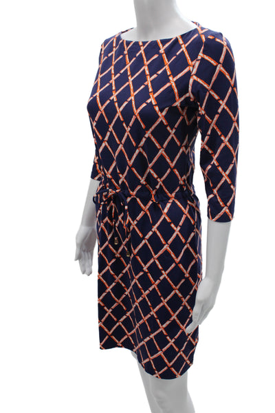 J. Mclaughlin Womens Shift Dress Blue Argyle Boat Neck 3/4 Sleeve Size XS