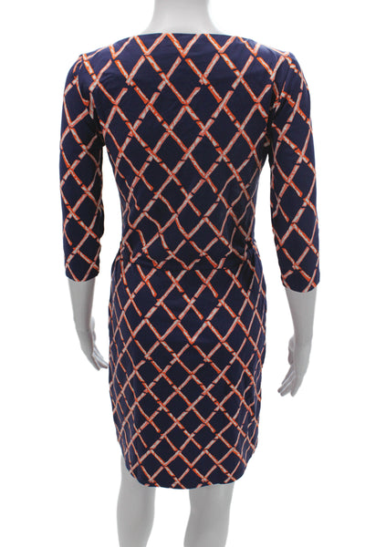 J. Mclaughlin Womens Shift Dress Blue Argyle Boat Neck 3/4 Sleeve Size XS