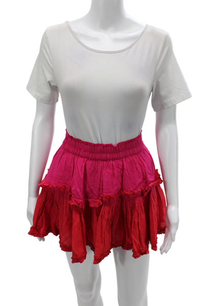 Maia Bergman Womens Mini Skirt Pink 100% Cotton Boho Pull On Size XS