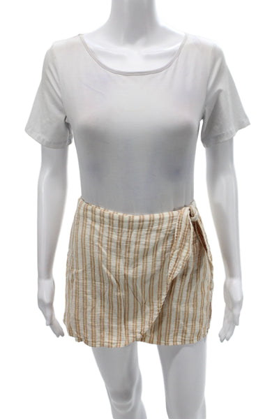 Madewell Womens Beige Striped Cotton Tie Mini Skort Casual Summer Size XS